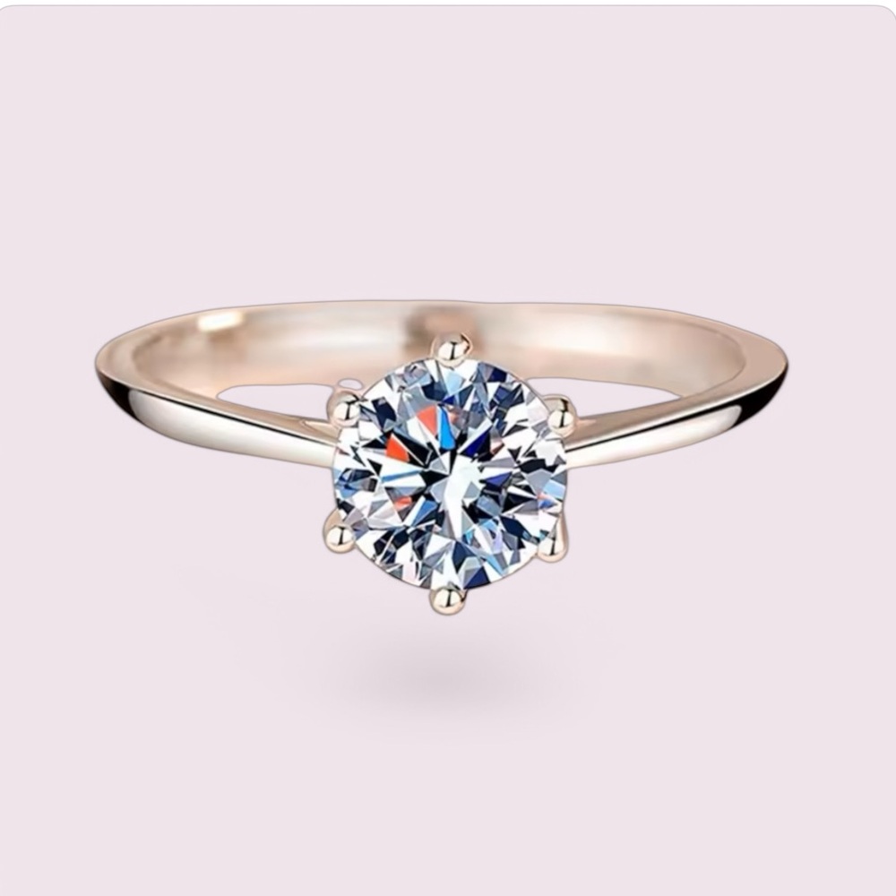 Stunning 925 Sterling Silver Classic Solitaire Engagement Ring